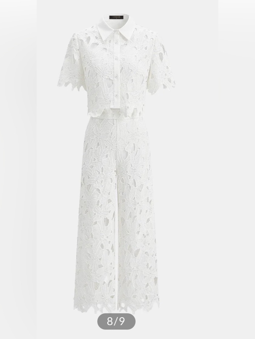 Commense CutOut  Lace Short Sleeve Top & Pants Set